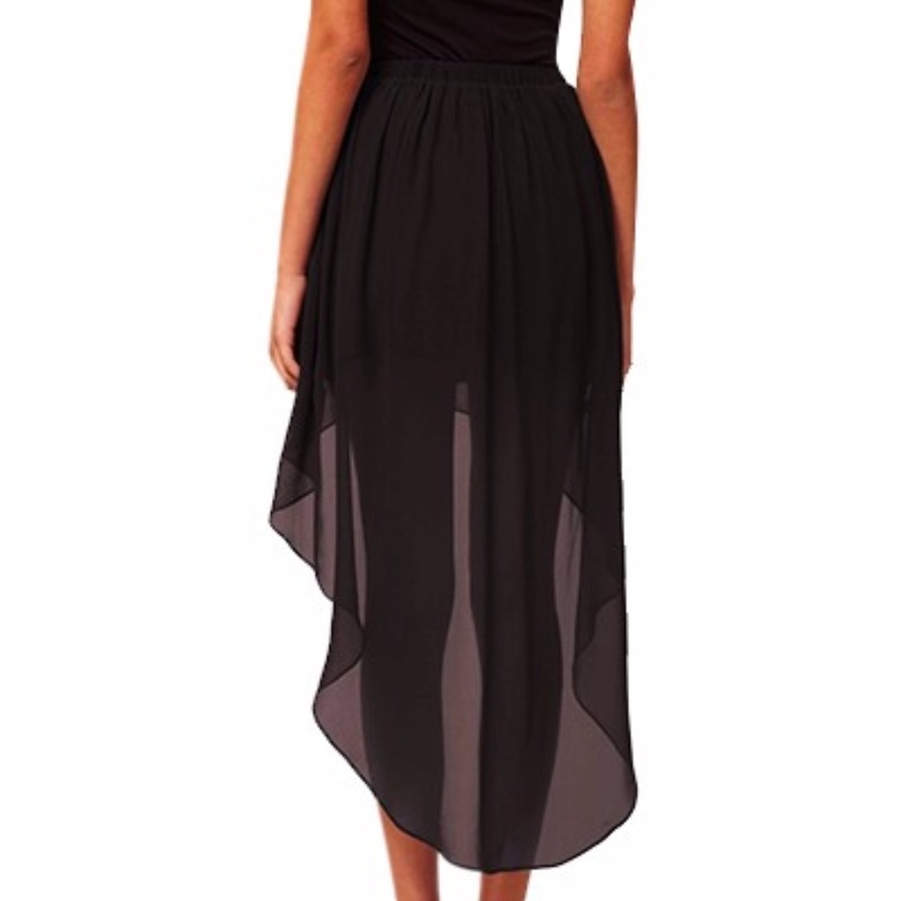 Highwaist black high low elastic band sheer skirt‎